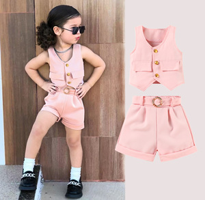 Conjunto de Roupas para Meninas Pequenas por Atacado, Top Sem Mangas em Tecido Liso + Shorts, Conjunto de 2 Peças - Product Image 2