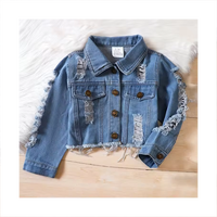 Veste en jean personnalisée printemps-été pour filles de 2 à 8 ans, manteau déchiré pour petites filles avec manches longues unies et col à revers, technique délavée