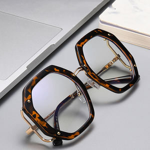 女性のための黒いポリゴンアンチブルーライト六角形眼鏡ヴィンテージ特大クリアコンピューターエレガントメガネフレーム女性 - Product Image 2