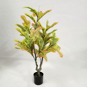 Planta Artificial de Interior <span class=keywords><strong>Codiaeum</strong></span> con Hojas Doradas, Árbol de Banyan Colorido, Decoración Tropical para Oficina y Jardín - Product Image 4