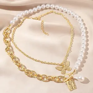 Nuevo diseño de moda perla colgante luz lujo nicho gargantilla collar exagerado barroco collar de perlas para mujer