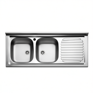 Fregadero de Acero Inoxidable para Encimera, 2 Cubetas, 120 cm, Desagüe Izquierdo - Product Image 3