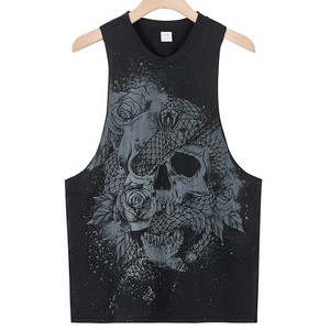 เสื้อกั๊กผู้ชายลายหัวกะโหลกสไตล์ยุโรปอเมริกันสำหรับฤดูร้อน แฟชั่นลำลองแนวสปอร์ต ผ้าโพลีเอสเตอร์บาง แห้งเร็ว ระบายอากาศได้ดี - Product Image 2