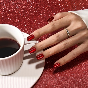 Saint-Valentin : 30 faux ongles carrés courts œil de chat rouges à coller, style Gel X, ongles carrés en gel à presser, design de créateur - Product Image 1