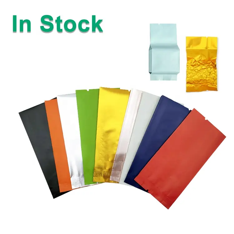 Rts Diverse Kleuren Aluminiumfolie Gemetalliseerde Plastic Gelamineerd Heat Seal Zijvouw Voedsel Vacuüm Pouch Kleine Thee Verpakking Zak