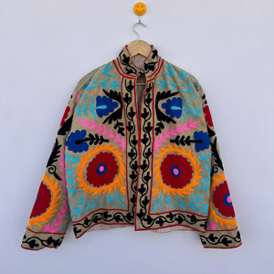 Chaqueta de estilo vintage con cuello alto y diseño floral, abierta por delante, para ocasiones festivas, bodas, uso casual de invierno, hecha a mano. - Product Image 1
