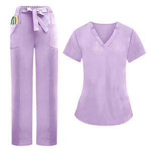 HZMNOI Women's Scrub Set V-Neck <b>Top</b> And Straight Leg Pants Moisture Wicking Solid Color Hospital Uniforms S XXL - Product Image 4