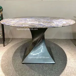 JS D38新材料艺术玻璃钢腿餐桌圆形人造大理石餐厅餐桌佛山家具