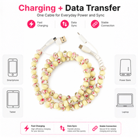 Kabel Pengisi Daya Berhias Bunga 4 in 1, Kabel Multi Charger USB Tipe C Multi Konektor Warna Krem untuk Ponsel