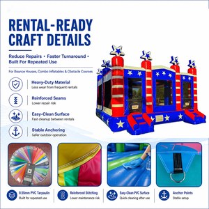 Alquiler de Casa Inflable Patriótica para Eventos, Diseño Rojo, Blanco y Azul con Estrellas y Luna, Ideal para el Festival del 4 de Julio - Product Image 2