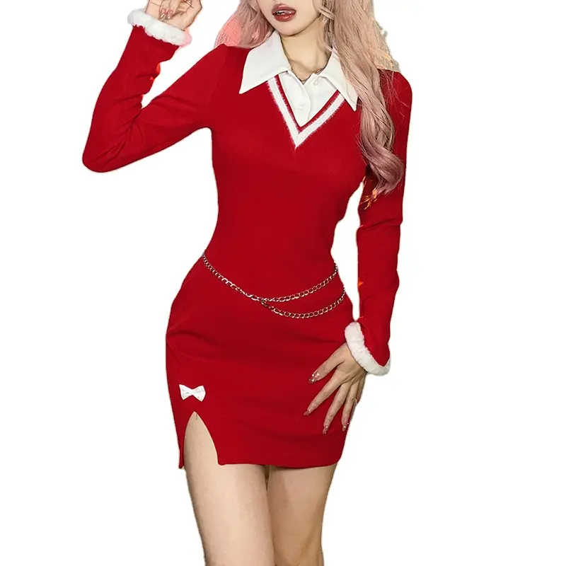 2022 New Undefined Sexy Club Fashion Christmas Red Party Dress For Women