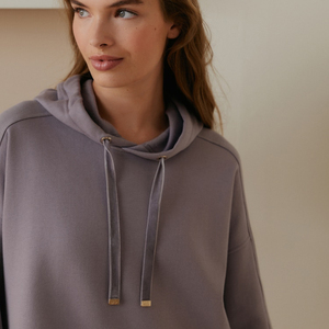 Customized <strong>Women</strong> Autumn Oversized <strong>Longline</strong> Hooded Sweatshirt Drop Shoulder Side Slit Hem French Terry Pullover <strong>Hoodie</strong> - Product Image 3