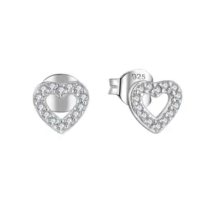 Heart 5A Zirconia Womens Korean Earrings 925 Sterling Silver Lovely Korean Stud Earring For Girls Wholesale