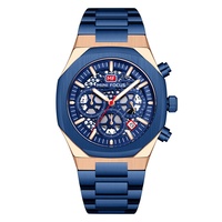 MINI FOCUS MF0411 Nouvelle conception Montre chronographe pour homme avec bracelet en acier inoxydable, cadran en verre, résistance à l'eau 3ATM, tachymètre