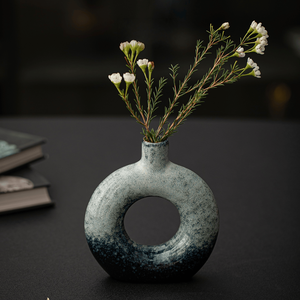 Vase en céramique rétro Wabi Sabi, pot en argile rustique moucheté, écologique, avec trou de drainage, ornement décoratif de jardin, fleur pour entrée - Product Image 5