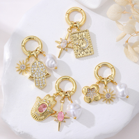 Nouveauté : Breloques en zircon plaqué or 14 carats pour la fabrication de bijoux DIY, étoile, lune, palmier, perle, pendentif détachable, cadeau pour fête d'enfants