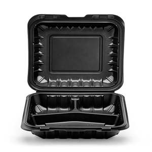 กล่องใส่อาหารแบบมีบานพับ PP บรรจุแร่ธาตุ 8 x 8 ชิ้น 3 ช่อง สีดำ [150 ชิ้น] - Product Image 1