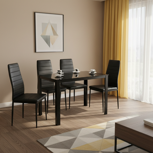 Table <span class=keywords><strong>de</strong></span> salle à manger moderne et abordable en verre <span class=keywords><strong>de</strong></span> style nordique avec chaises en similicuir pour 6 personnes, ensemble <span class=keywords><strong>de</strong></span> table <span class=keywords><strong>de</strong></span> salle à manger pour restaurant avec 6 chaises - Product Image 2