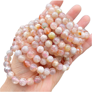 Pulsera de Ágata Rosa Pulida de 8 mm con Diseño de Flor de Cerezo, Unisex, Piedra Preciosa Natural, Pulsera de Cuentas a la Moda, Superventas - Product Image 1