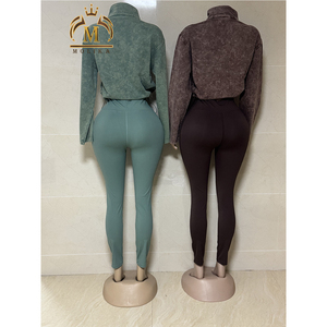Set di pantaloni da donna invernali di alta qualità Set di pantaloni con cerniera in maglia da donna - Product Image 6