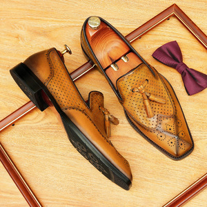 Chaussures Oxford décontractées pour hommes en cuir véritable faites à la main, de haute qualité, respirantes, pour mariage et soirée - Product Image 2