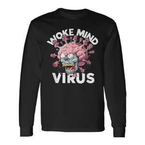 T-shirt a maniche lunghe Woke Mind Virus American Brains Design - Product Image 1