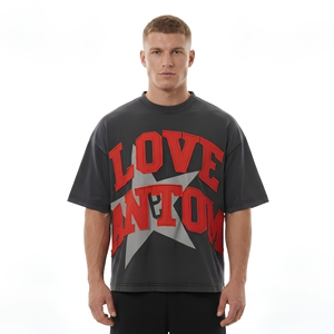 T-shirt oversize Love Phantom pour homme, style streetwear, manches courtes, col rond, jersey de coton, imprimé sur le devant - Product Image 1