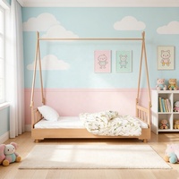 Natürliches Holz Dreieckiges Himmelbett für Kinder mit Schutzgeländer für Kleinkinder Kinderzimmermöbel
