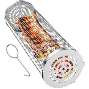 Cesta cilíndrica de malla de alambre de acero inoxidable para asar, portátil, para camping al aire libre, parrilla giratoria para barbacoa - Product Image 2