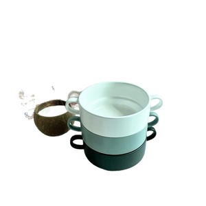 Tazón de Sopa de Cerámica con Dos Asas, 300 ml, Apilable, Apto para Microondas, Uso Doméstico, Color Sólido - Product Image 5