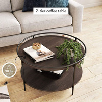 Table d'appoint ronde pour salon, design en métal et panneau de bois, base circulaire, table basse à deux niveaux
