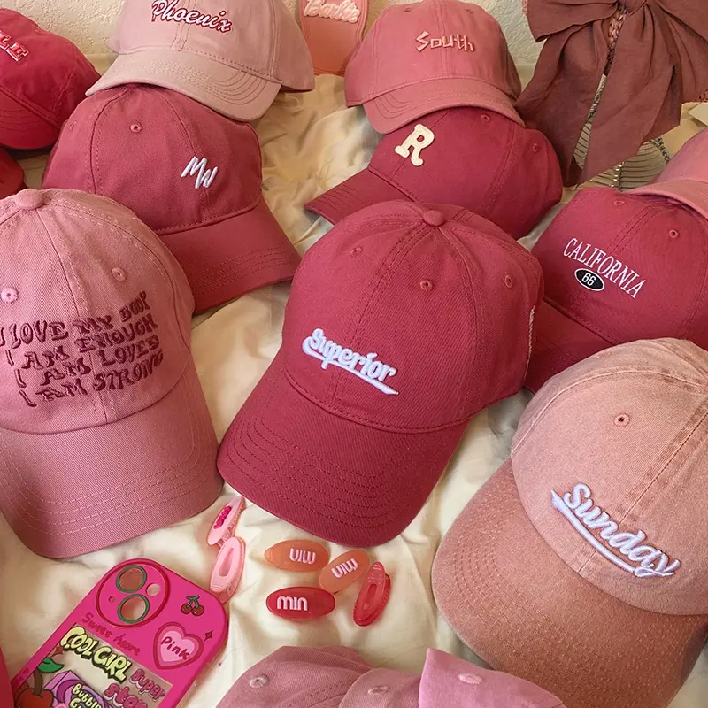 WD-A809 First Class Quality Fashion Sports Pink Embroidery Baseball Caps Blank Washed Baseball Cap