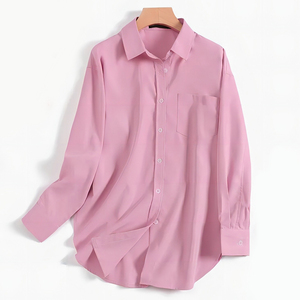Camisa de <span class=keywords><strong>Mujer</strong></span> al por Mayor, Nueva Colección de Primavera, Elegante, Cuello Polo, Manga Larga, Color Sólido, Dobladillo Dividido, Talla <span class=keywords><strong>Extra</strong></span> Grande - Product Image 6