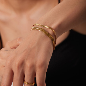 Pulsera de Cadena de Hueso de Serpiente de Tres Capas, Chapada en Oro de 18K, Acero de Titanio, Joyería para Mujer, Diseño Geométrico de Moda JDB201255 - Product Image 2