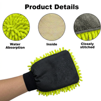 Gant de lavage de voiture en microfibre corail 3-en-1 super absorbant, en chenille, antidérapant, avec manchette élastique, sans peluches, haute performance, vente en gros