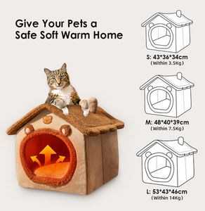 Abri pour chat en molleton de corail de couleur personnalisée coussin chauffant facile à assembler pour animaux de compagnie pour l'hiver respirant et sûr pour la maison des chats - Product Image 4