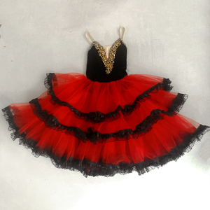 Costume da Balletto Spagnolo Rosso per Competizioni, Gonna Soffice, Don Chisciotte, Costume da Scena per Bambini - Product Image 2