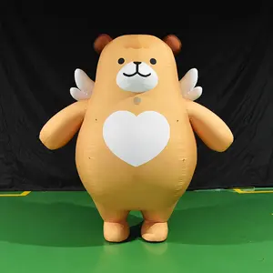 옥외 승진 훈장을 위한 날개 복장을 가진 주문을 받아서 만들어진 광고 팽창식 동물성 만화 마스코트 뚱뚱한 노란 곰