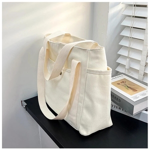 Tùy Chỉnh Đồng Bằng Tái Sử Dụng Mua Sắm Lớn Bông Tote Sinh Thái Túi Vải Mới Phong Cách Thời Trang Túi Xách Với Túi Và Nút - Product Image 3