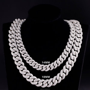 Chaîne cubaine glacée de plusieurs tailles, diamants moissanite VVS, testée au testeur de diamants, plaquée or, argent sterling 925, certificat GRA - Product Image 3