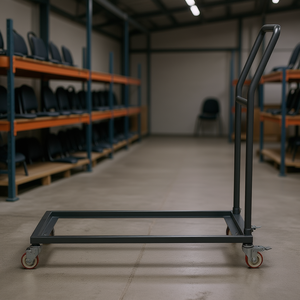 L Shaped Folding Chair Rack Cart Steel Powder Coated <b>Black</b> 1 Layer Vertical Column Stacking Rack For 25 Chairs Up To 300 Lbs - Product Image 2