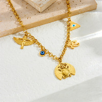 Collares de Moda en Capas de Acero Inoxidable Chapado en Oro de 18K con Amuleto del Ojo de Horus y Ankh de Cleopatra de Egipto para Mujer