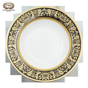 KAROSA-<span class=keywords><strong>vajilla</strong></span> de cerámica dorada con <span class=keywords><strong>relieve</strong></span>, <span class=keywords><strong>vajilla</strong></span> barroca negra y dorada, real, para fiestas lujosas y bodas, 98 piezas - Product Image 1