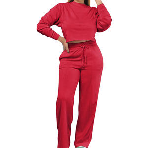 Ensemble haut court en maille unie et pantalon long pour femme, coupe modeste, tenue d'intérieur conservatrice et culturellement inclusive, été - Product Image 1
