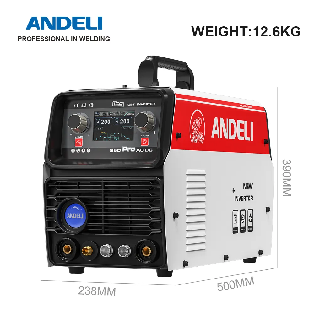 Andeli Nieuwe Aankomst Lcd Smart Tig-250 Pro 6 In 1 Ac Dc Hf Tig Puls Koude Mma Multifunctionele Aluminium Tig Lasmachine