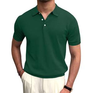 Polo de golf coupe cintrée pour hommes T-shirt décontracté à manches courtes en tricot uni extensible avec bas à bandes et col brodé - Product Image 6