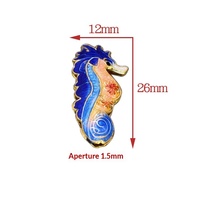 Perle d'espacement pour pendentif arrière, style cloisonné, forme hippocampe, émail traditionnel haute température argenté-bleu, style antique, 26x12mm