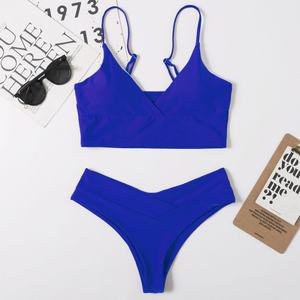 ชุดว่ายน้ำบิกินี่แบบทูพีซสำหรับผู้หญิง เซ็กซี่ เอวสูง ผลิตจากผ้ารีไซเคิลรักษ์โลก แห้งเร็ว ระบายอากาศได้ดี มีโลโก้ด้านหน้า สีพื้น - Product Image 2