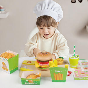 Juego de simulación de hamburguesas para niños, juego educativo de comida rápida para niños, sándwich de patatas fritas, juguete de cocina de madera - Product Image 2