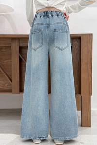 Pantaloni in Denim comodi Casual alla moda da ragazza 2025 con <span class=keywords><strong>Jeans</strong></span> ricamati a gamba larga per la primavera/autunno - Product Image 5